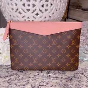 Louis Vuitton Monogram Clutch with Pink Trim